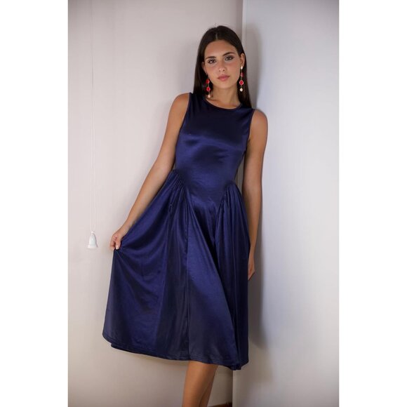 Women's Satin Cocktail Dress Semi Formal Sleeveless Midi for Wedding Guests - Picture 9 of 9